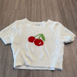 Cherry Embroidered White Sweater